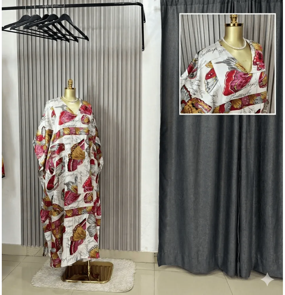Robe Kaftan "Gang" Imprimé Papillons – Élégance Fluide et