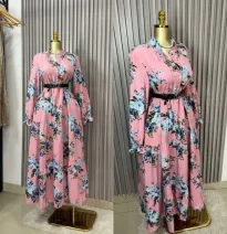 Longue Robe Florale Romantique avec Ceinture - Tailles L/XL