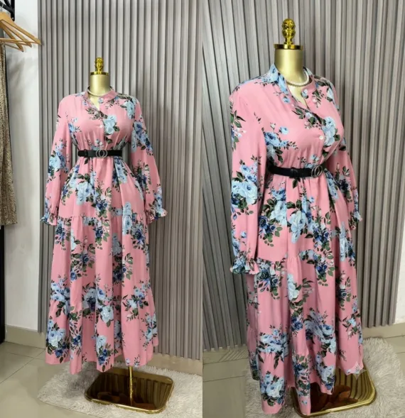 Longue Robe Florale Romantique avec Ceinture - Tailles L/XL